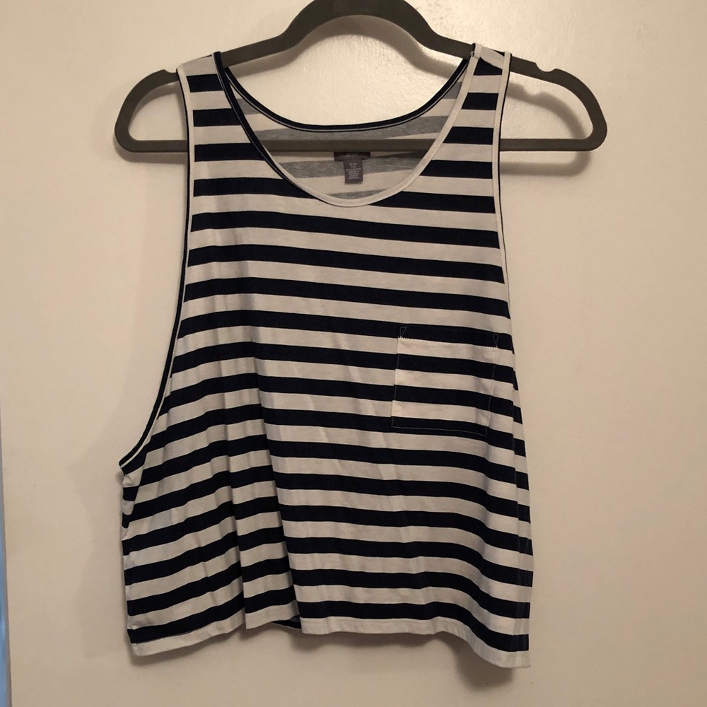 Blue and white striped cut out tank